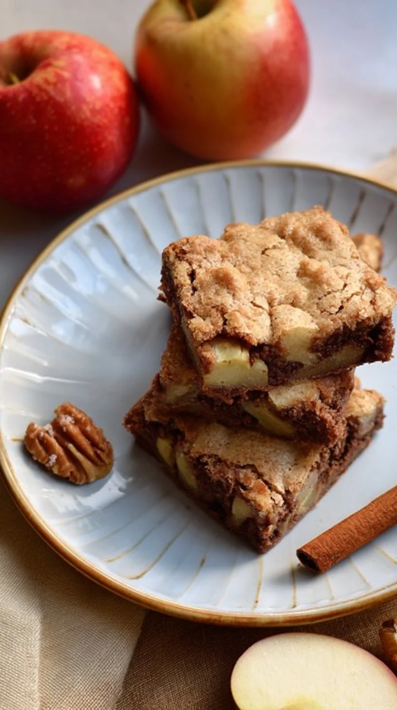 Delicious homemade apple brownies topped with cinnamon and nuts