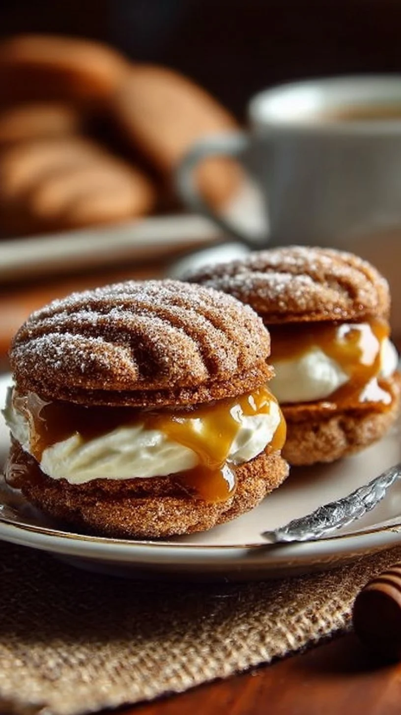 Delicious Apple Cider Whoopie Pie Cookies filled with caramel