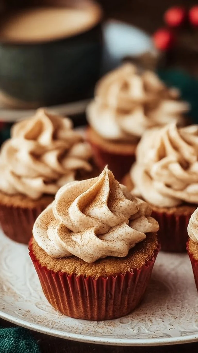 Gluten-free apple cider cupcakes with spiced buttercream frosting on a plate