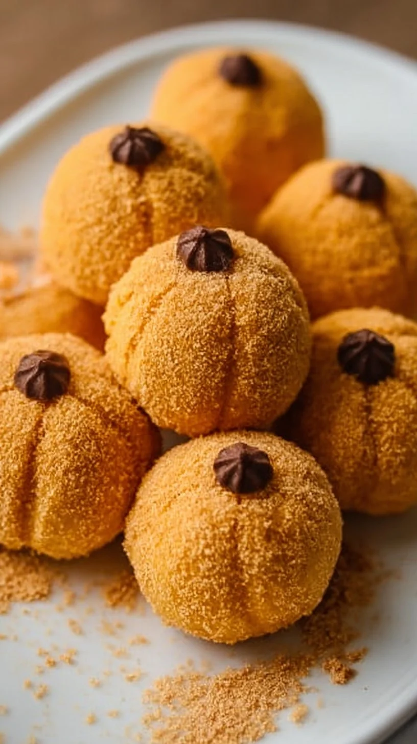 Delicious Pumpkin Cheesecake Truffles with a sprinkle of cinnamon on top
