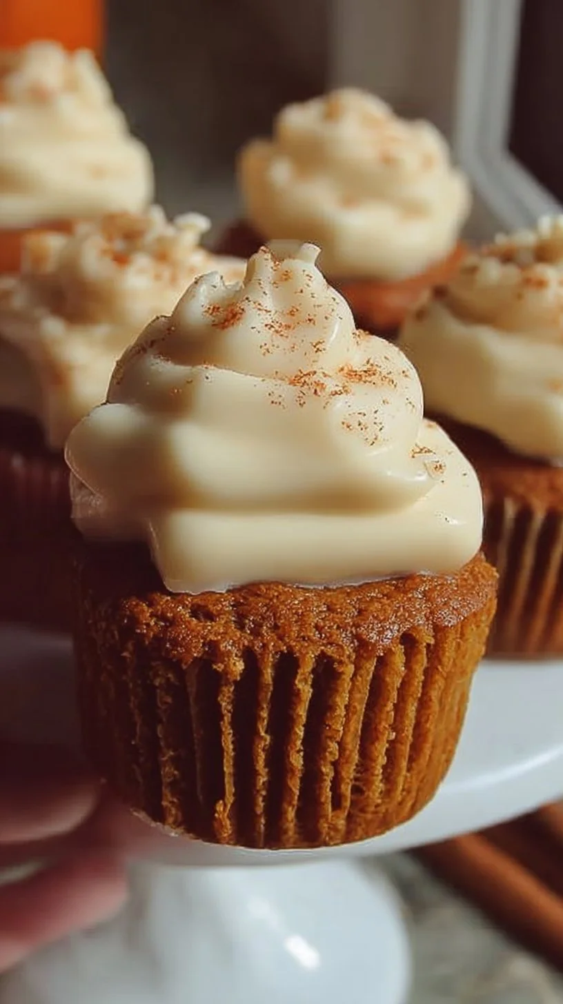 Delicious pumpkin cupcakes with creamy frosting on a decorative plate