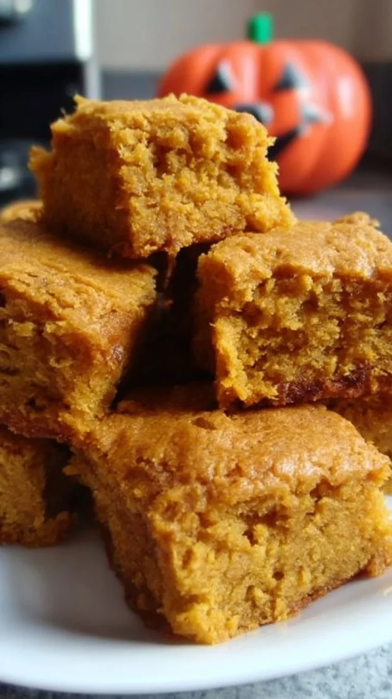 Delicious Pumpkin Maple Blondies topped with drizzle, perfect for fall treats.