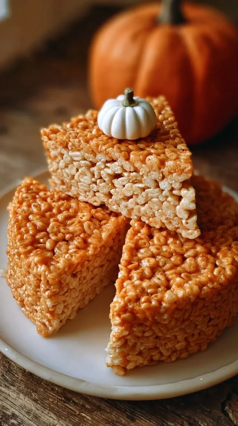 Delicious Pumpkin Pie Rice Krispies Treats topped with autumn-themed decorations.