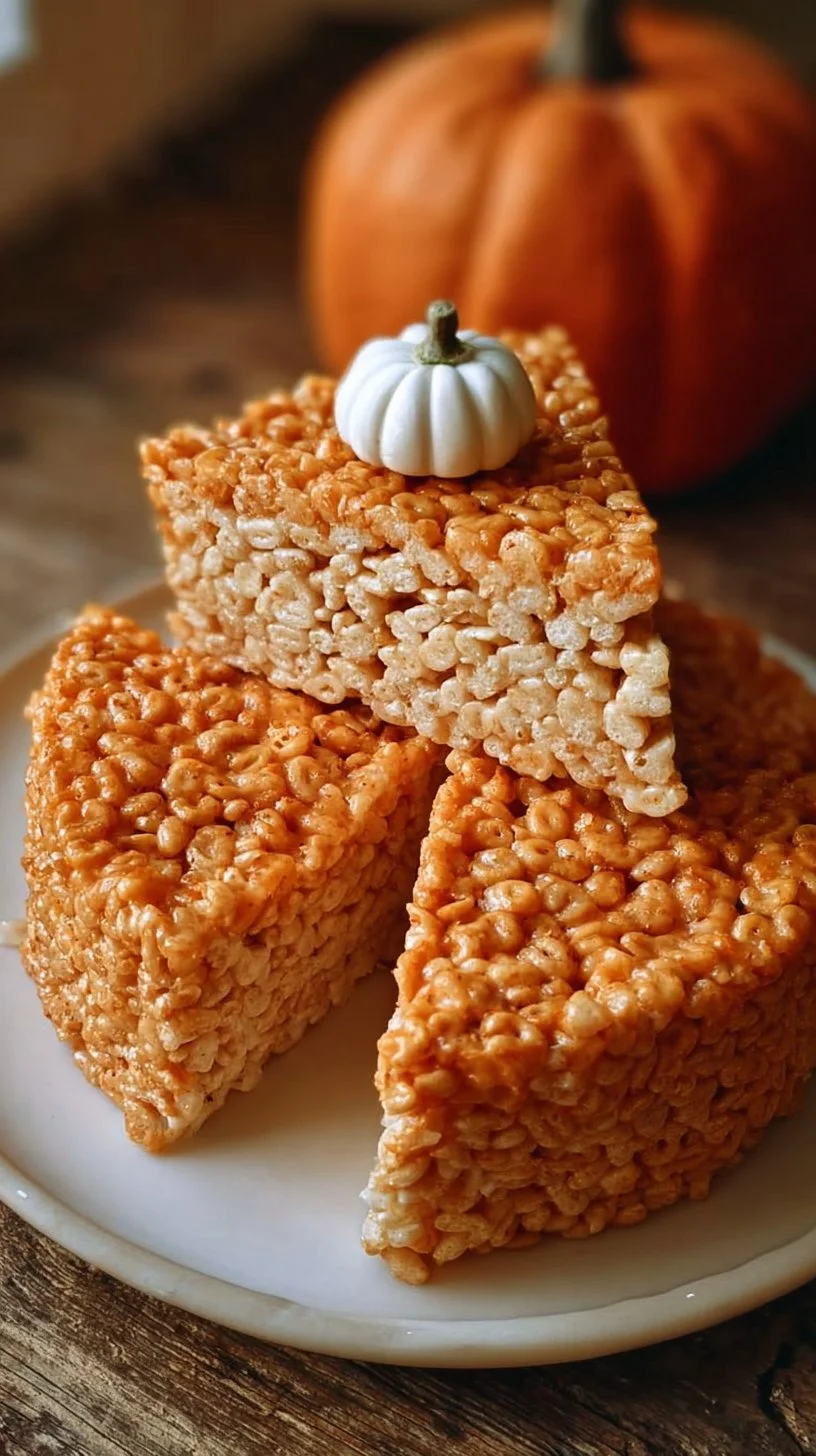 Delicious Pumpkin Pie Rice Krispies Treats topped with autumn-themed decorations.