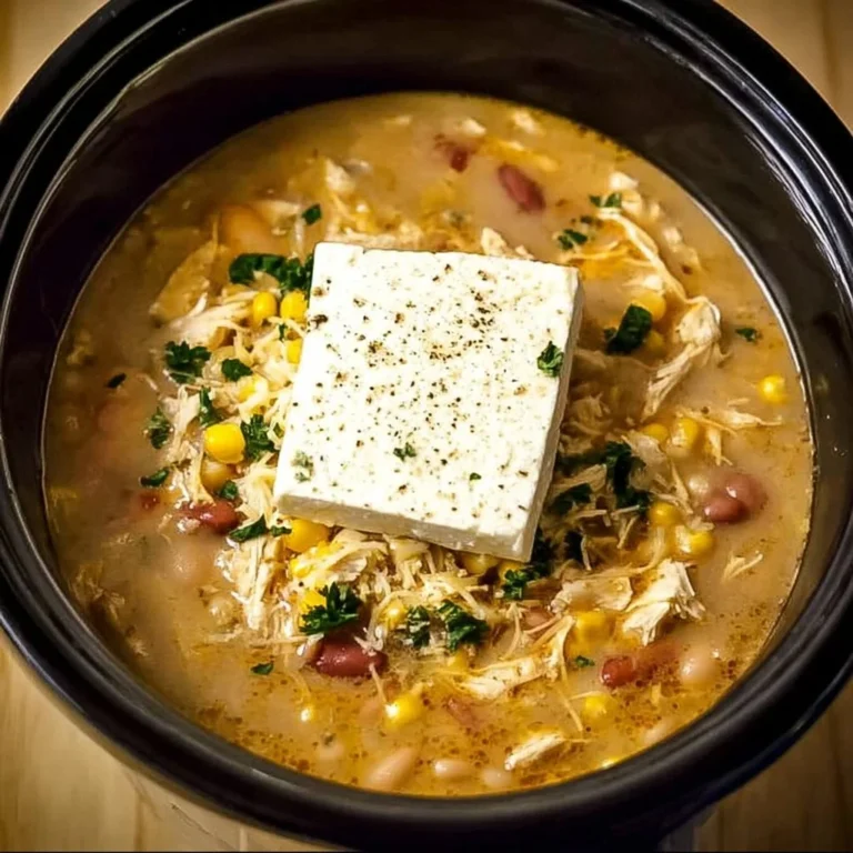 Crockpot white chicken chili in a bowl, garnished with cilantro and lime.