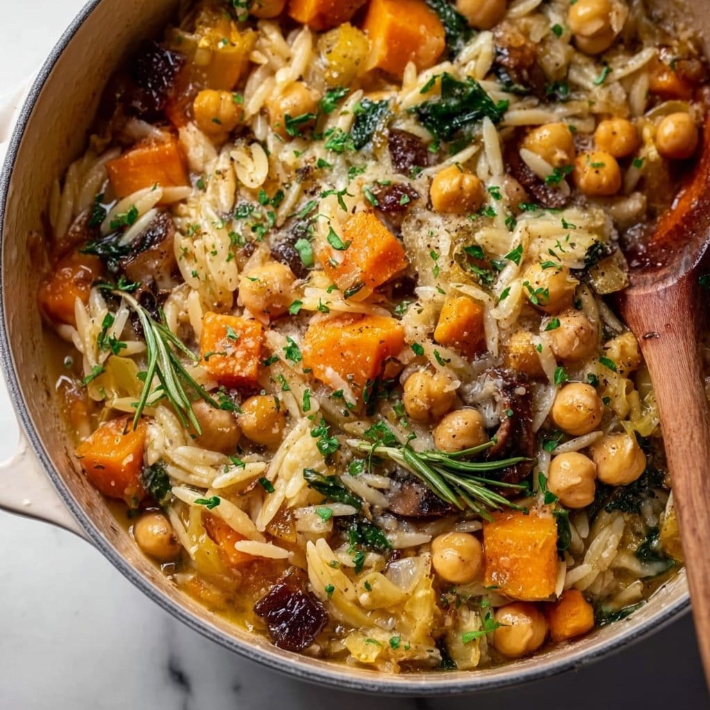 One Pot Fall Vegetable Orzo and Chickpeas Recipe