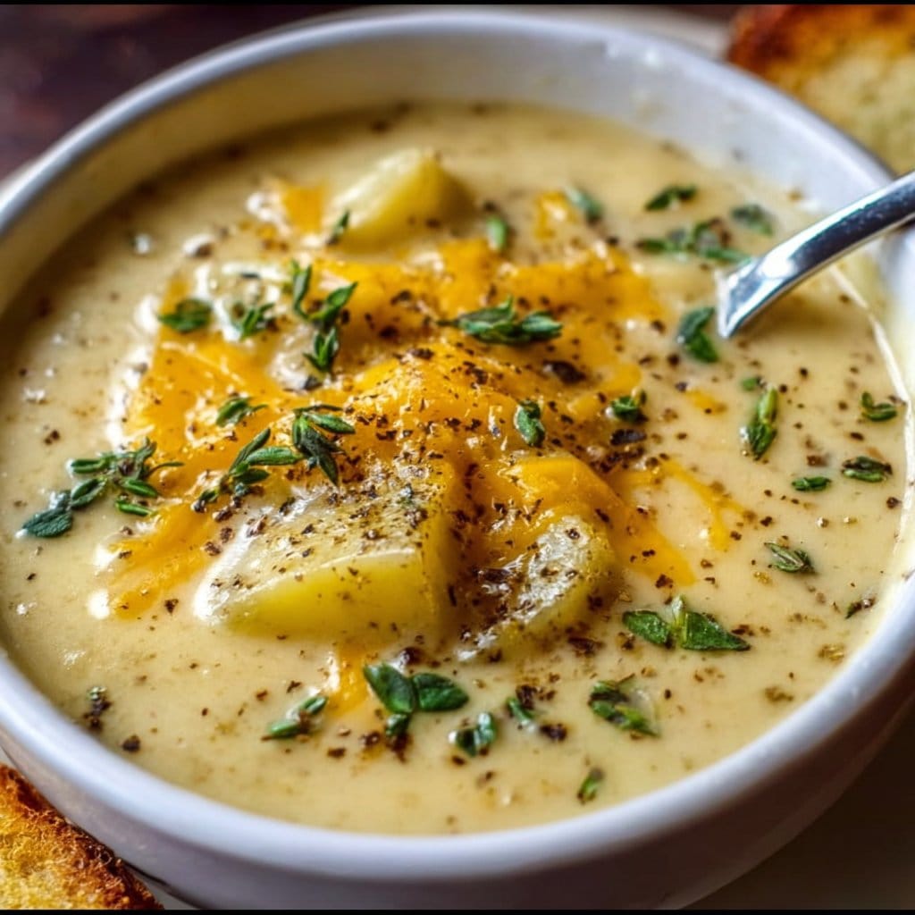 Hearty Cheddar Garlic Herb Potato Soup Recipe