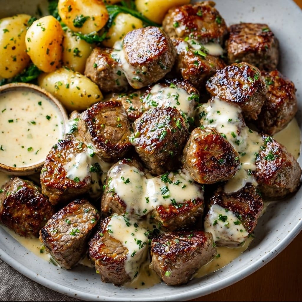 Garlic Butter Steak Bites with a Rich Parmesan Cream Sauce