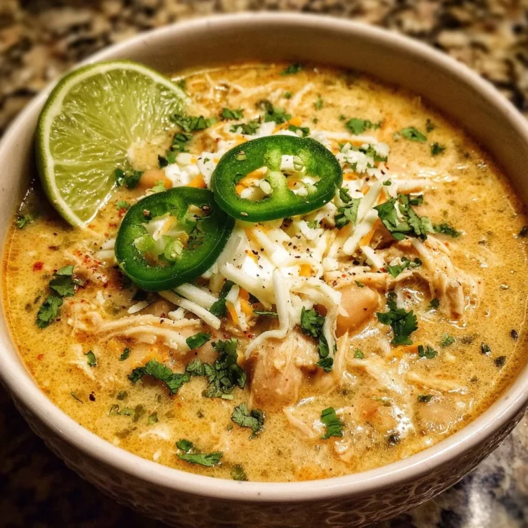 Bowl of award-winning white chicken chili topped with fresh herbs