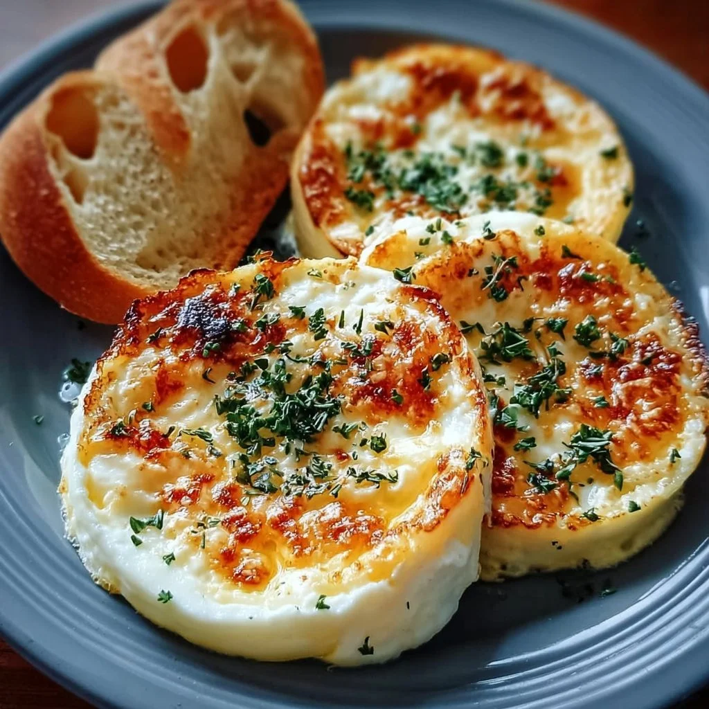 Baked cottage cheese eggs served on a plate with herbs and spices