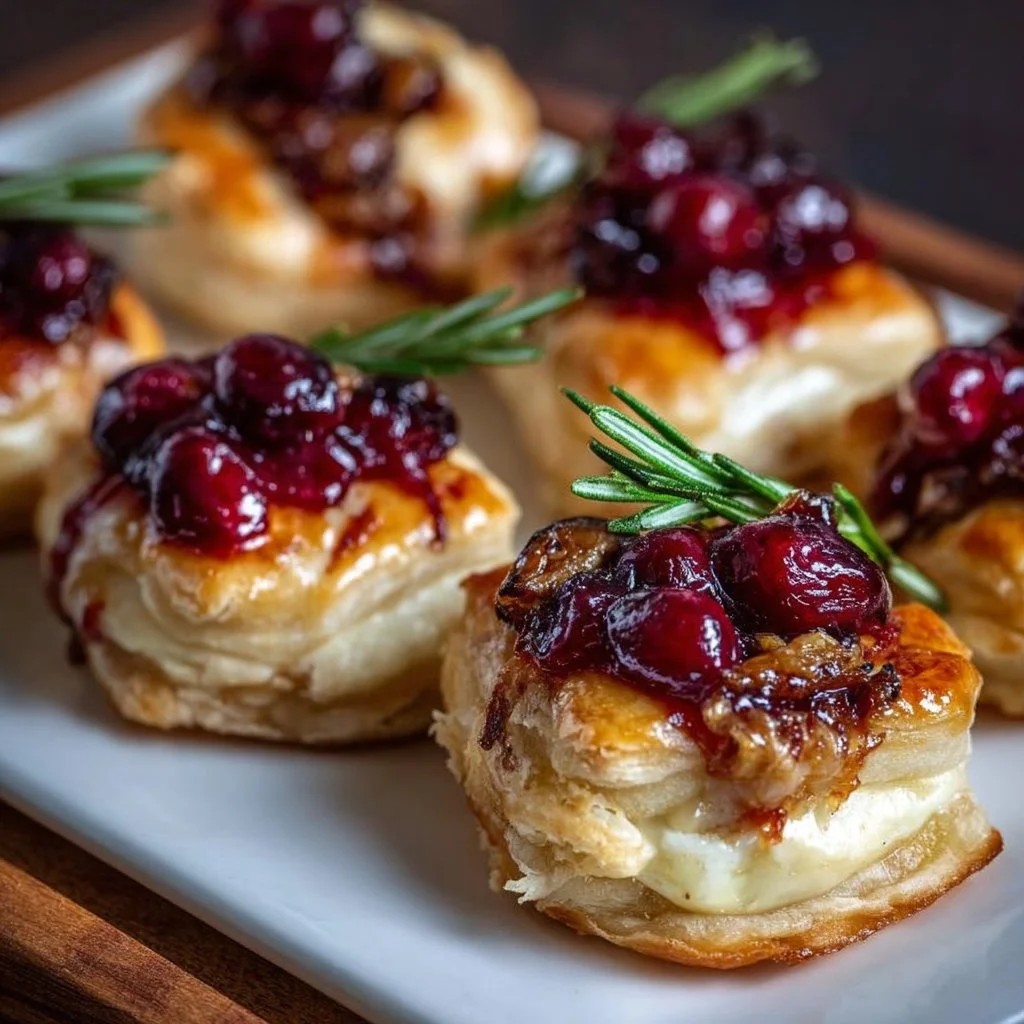 Delicious baked cranberry brie bites served on a platter