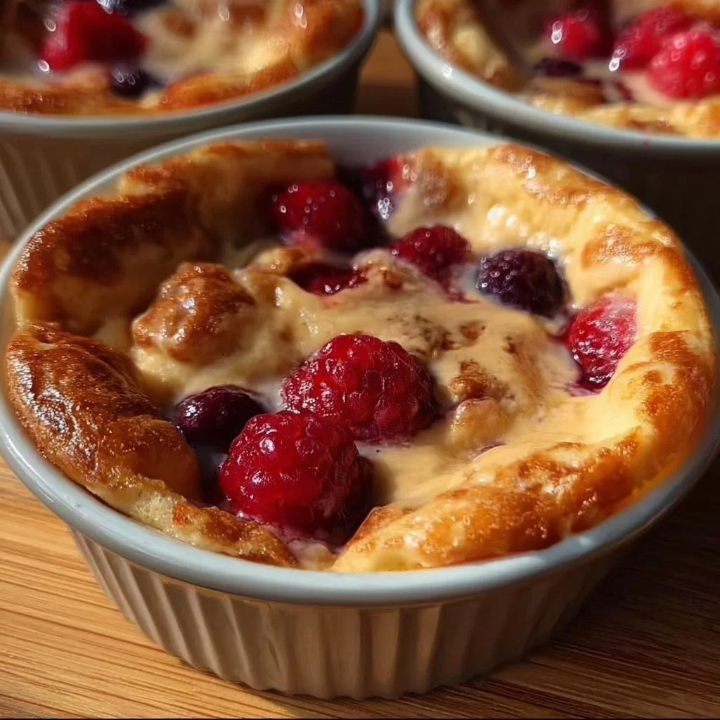 Baked protein pancake bowls topped with fresh fruits and nuts