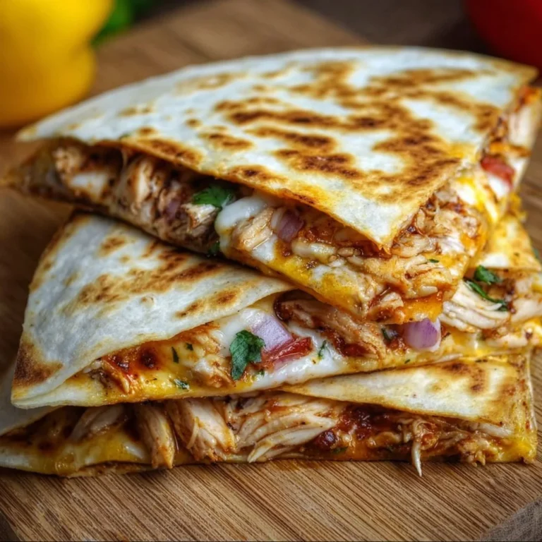 Delicious BBQ Chicken Quesadillas served with salsa and sour cream