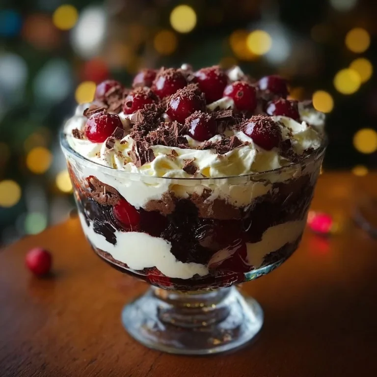 Delicious Black Forest Trifle dessert with layers of chocolate and cherries