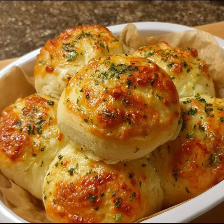 Freshly baked buttery cheese garlic rolls on a serving platter.