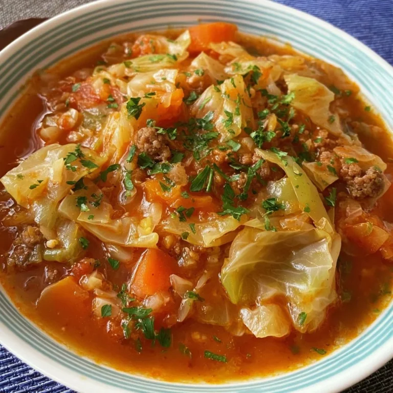 Bowl of Cabbage Roll Soup with fresh ingredients and herbs