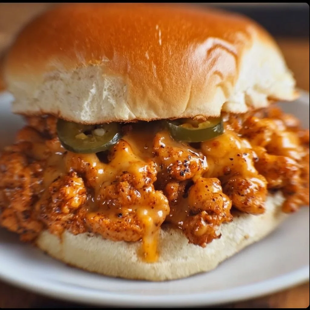 Cajun Chicken Sloppy Joes served on a plate with toppings