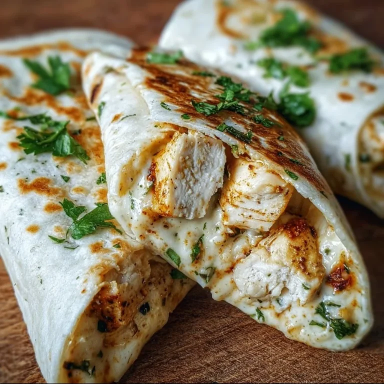 Delicious cheesy garlic chicken wraps on a plate ready to be served