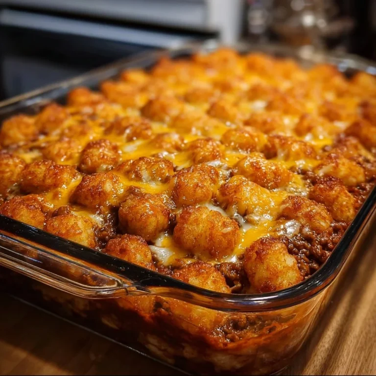 Delicious Chili Cheese Tater Tot Casserole served in a colorful dish