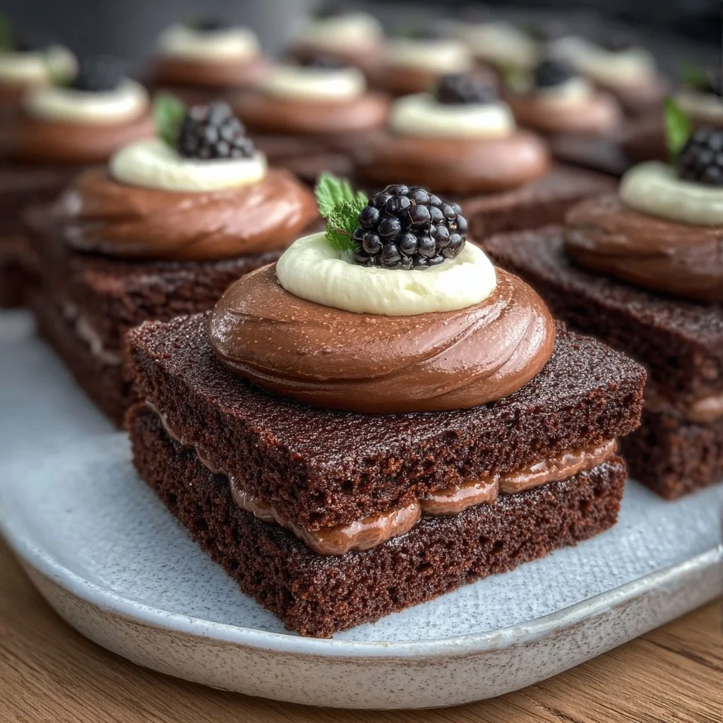 Rich chocolate cake topped with creamy chocolate frosting