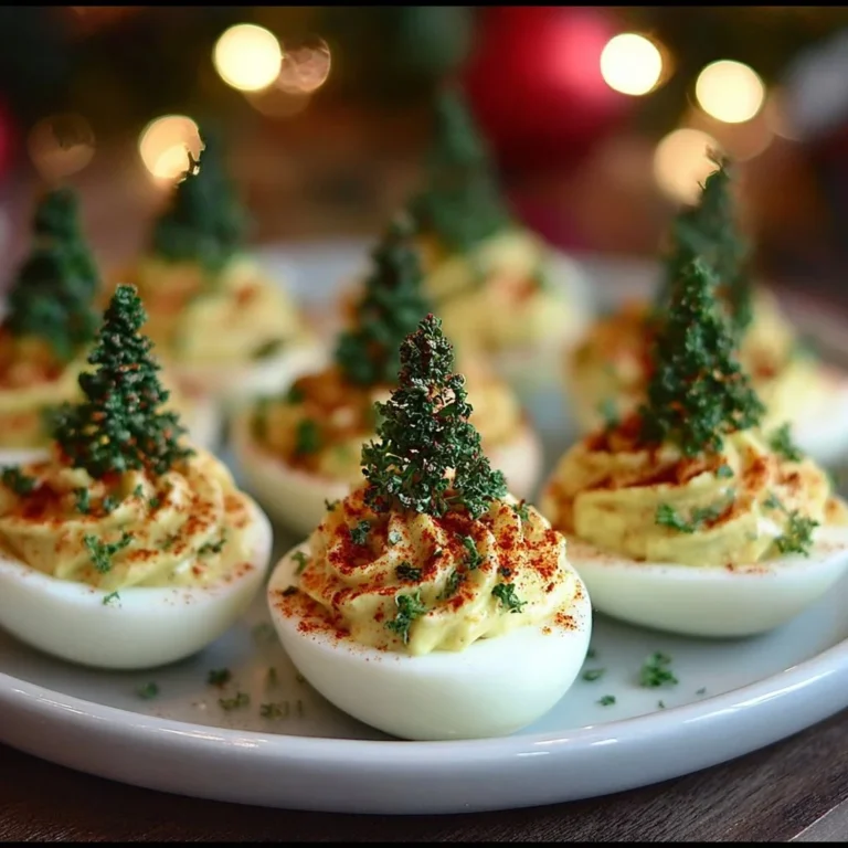 Festive Christmas Tree Deviled Eggs decorated for the holiday season