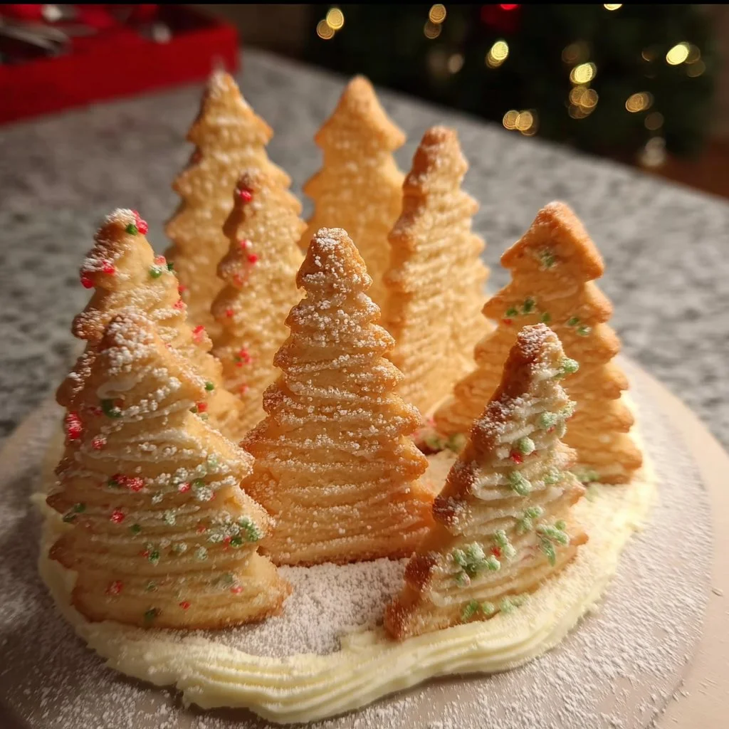Festively decorated Christmas tree shortbread sticks on a holiday platter