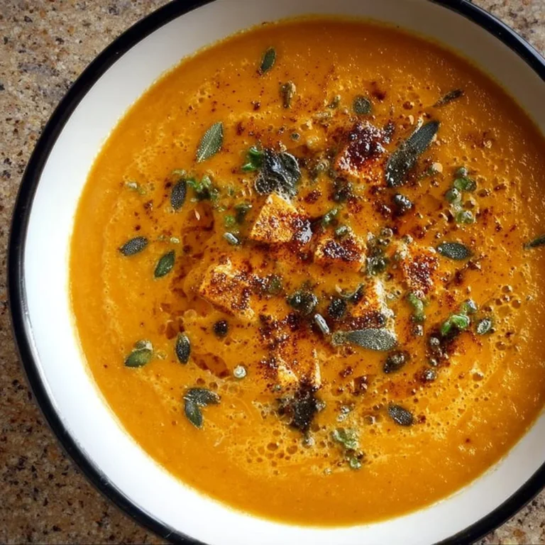 Bowl of Coconut Curry Pumpkin Soup garnished with herbs and spices