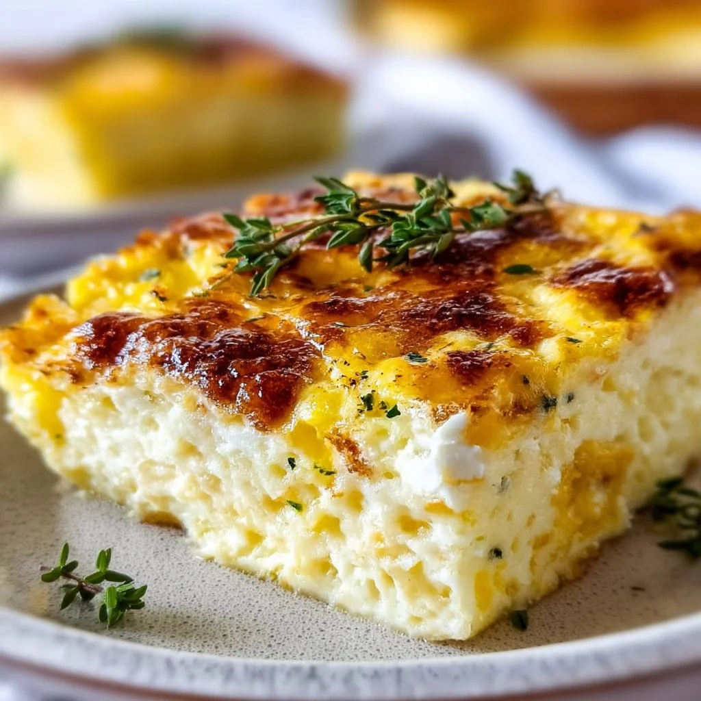 Cottage Cheese Egg Bake Casserole in a baking dish ready to serve.