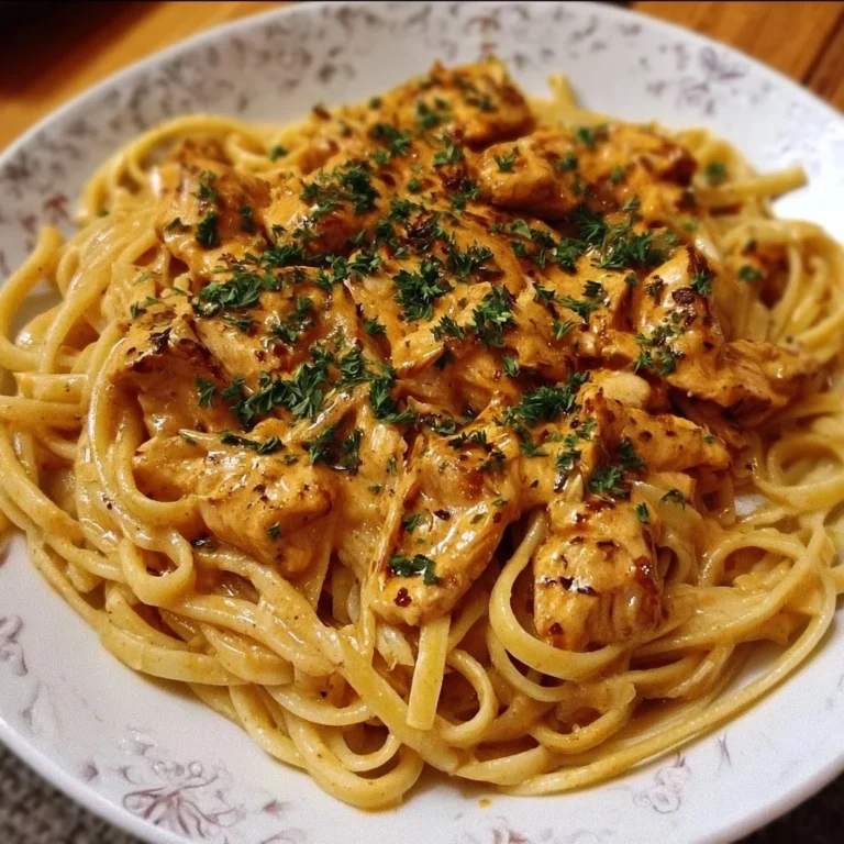 Delicious Cowboy Butter Chicken Linguine topped with herbs and spices