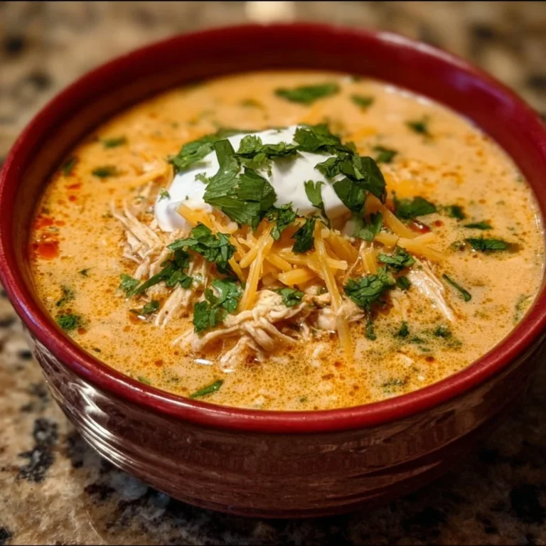 Creamy Chicken Enchilada Soup topped with cheese and cilantro in a bowl