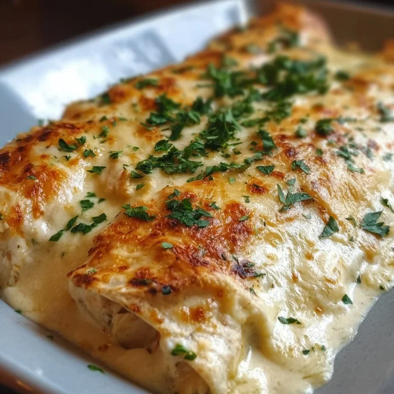Creamy white chicken enchiladas garnished with cheese and cilantro on a plate