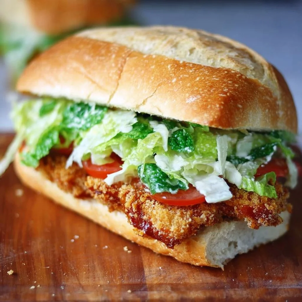 Crispy Chicken Caesar Sandwich with fresh ingredients and crispy breading