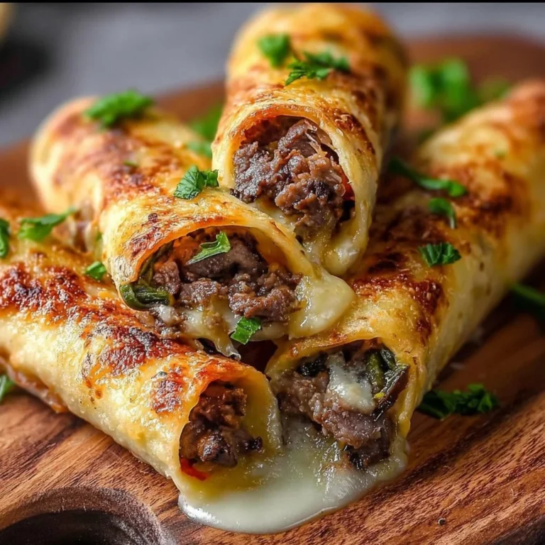 Keto Philly Cheesesteak Roll Ups with cheese and peppers on a plate.