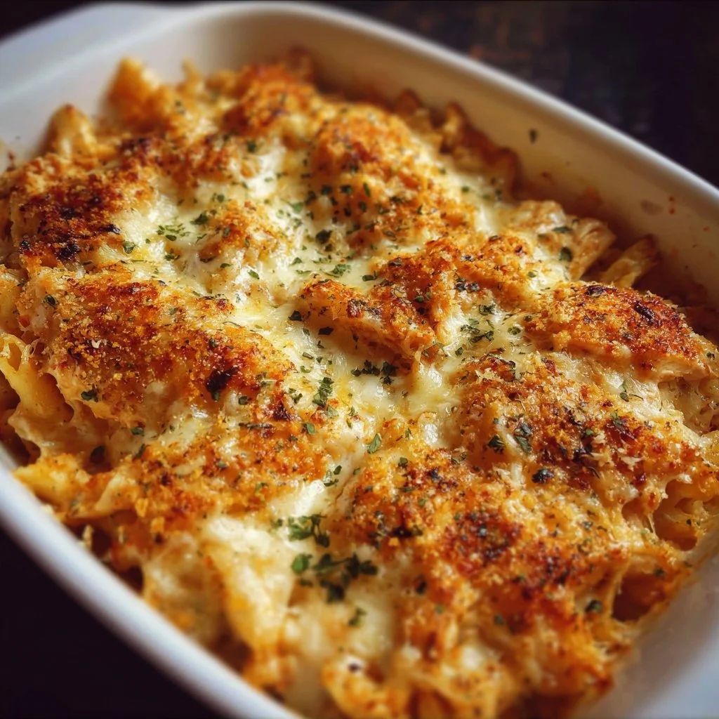 Delicious Dump-and-Bake Chicken Parmesan Casserole served in a baking dish