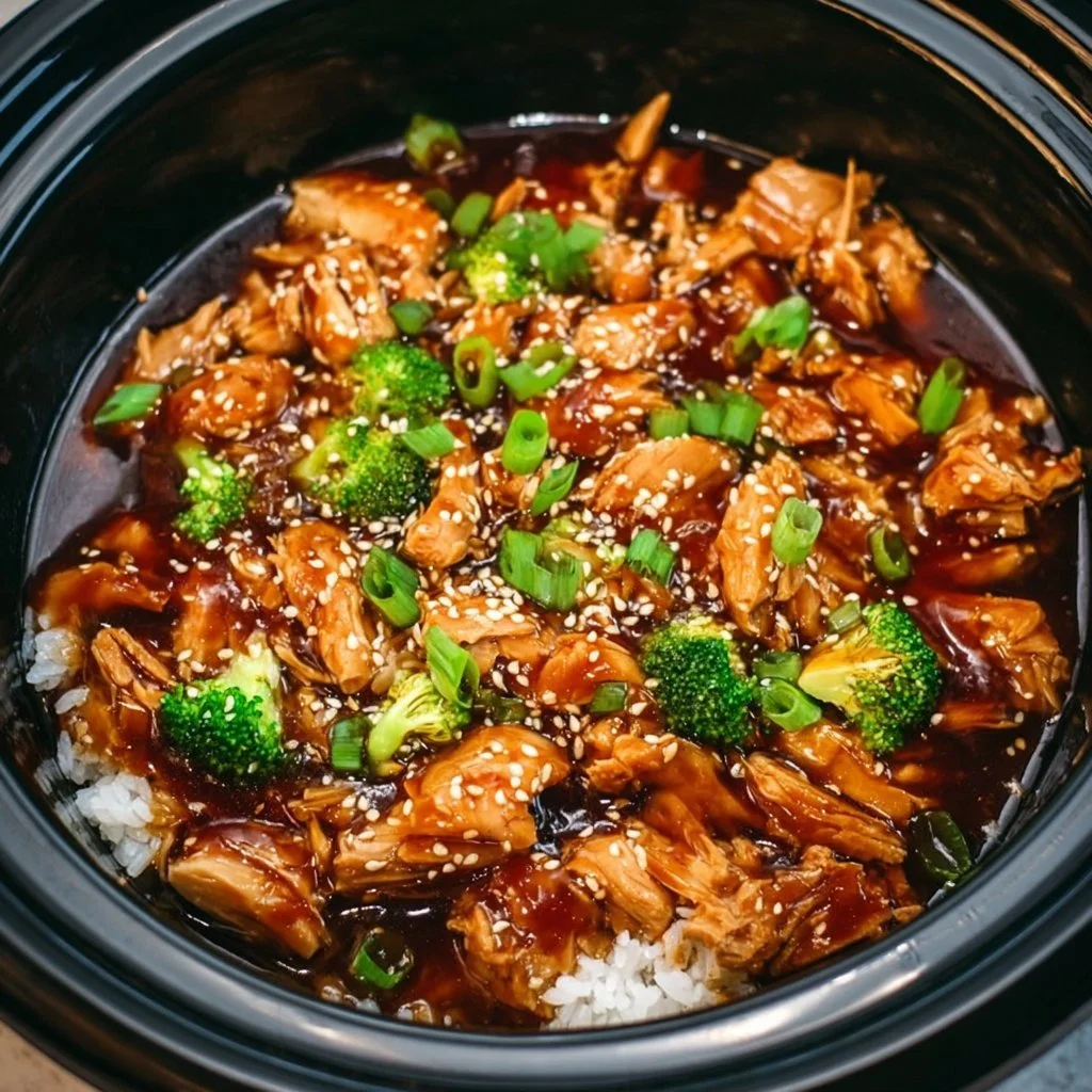 Delicious Dump and Go Crockpot Teriyaki Chicken ready to serve.