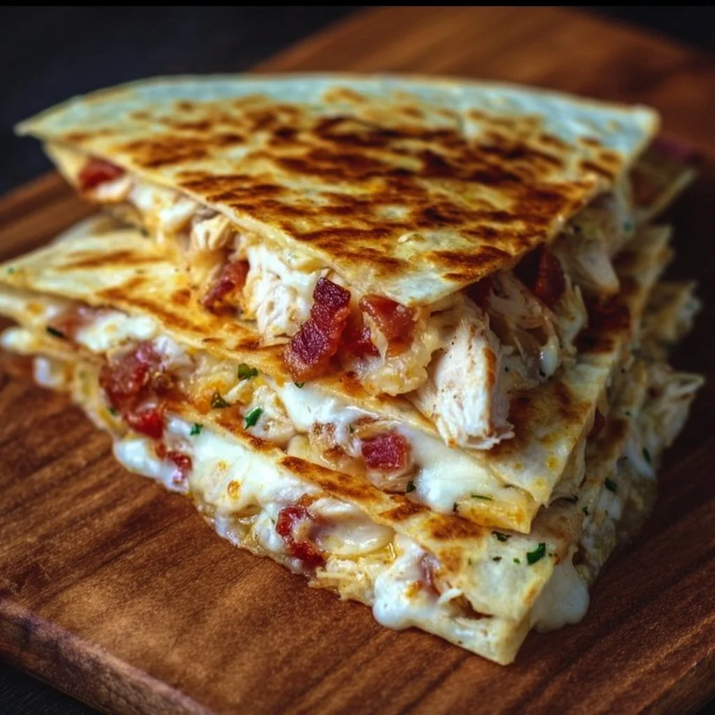 Delicious easy chicken bacon ranch quesadilla on a plate