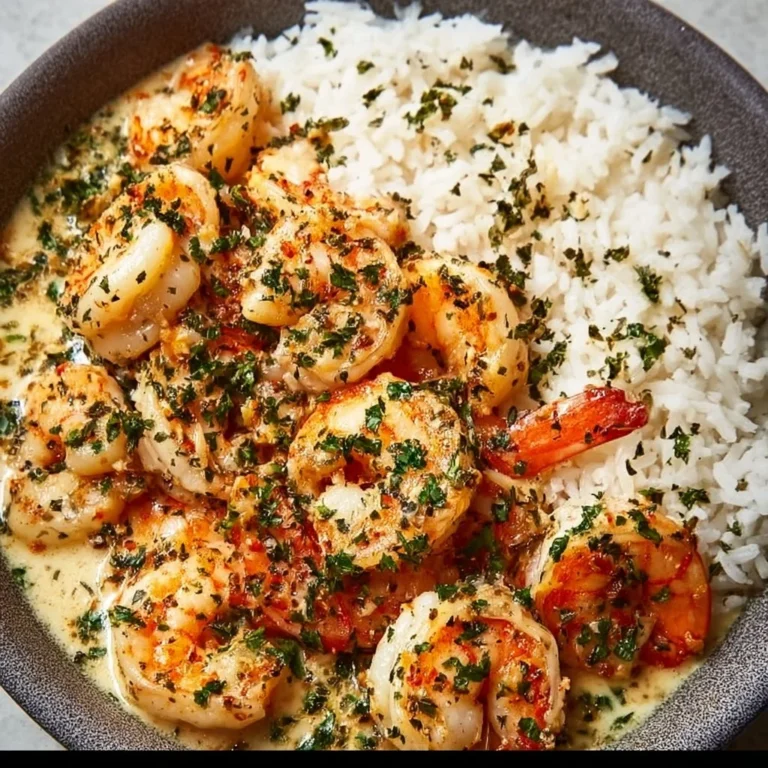 Creamy garlic butter shrimp served over rice for a quick and delicious meal