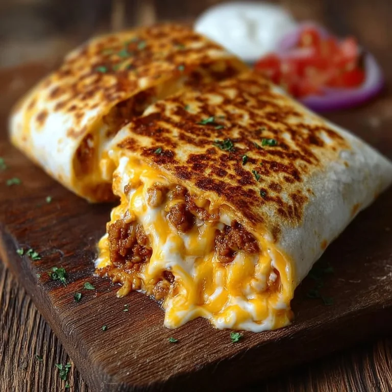 Delicious grilled cheese burrito loaded with melted cheese and savory fillings