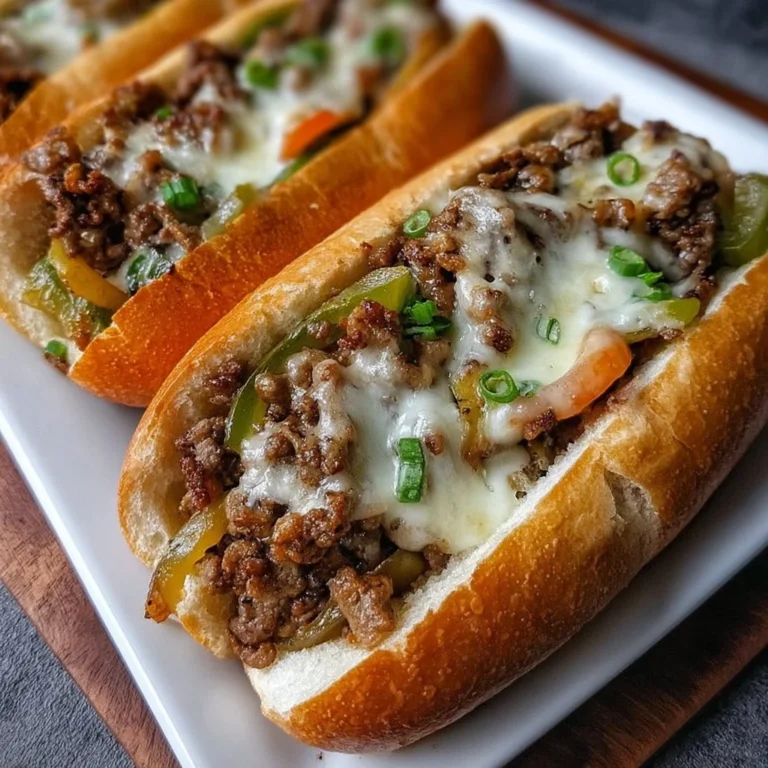 Delicious ground beef Philly cheesesteaks served with melted cheese and toppings.