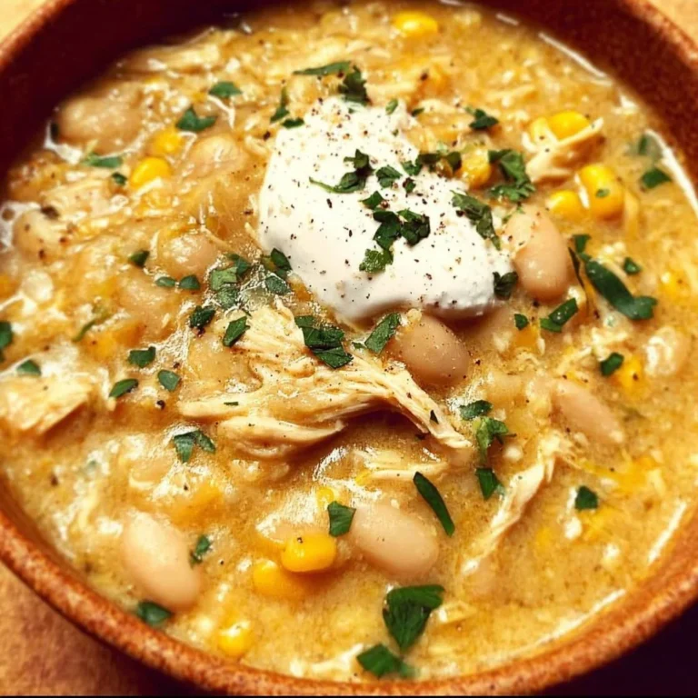 Healthy white chicken chili served in a bowl with fresh toppings