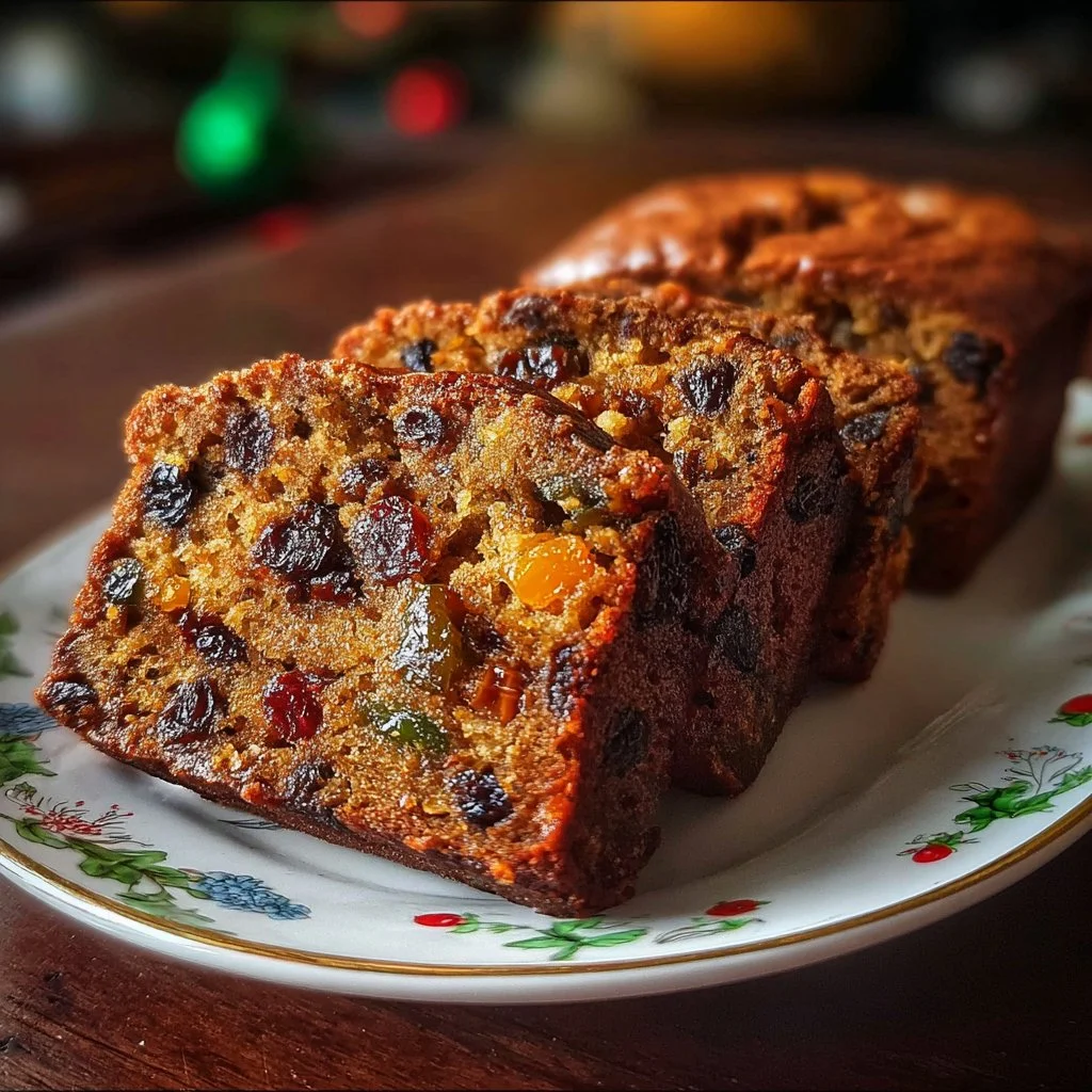 Deliciously moist fruitcake topped with nuts and dried fruits, perfect for celebrations.