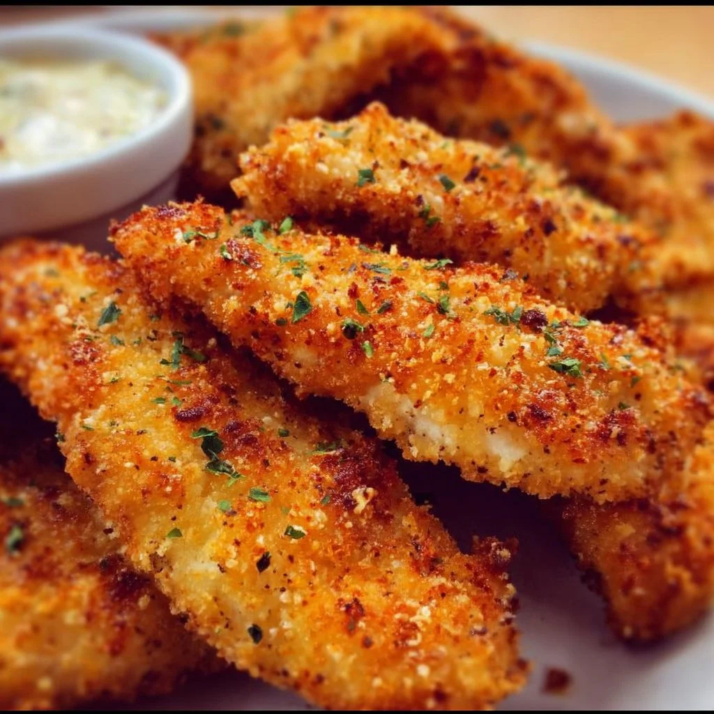 Delicious homemade baked chicken tenders on a plate
