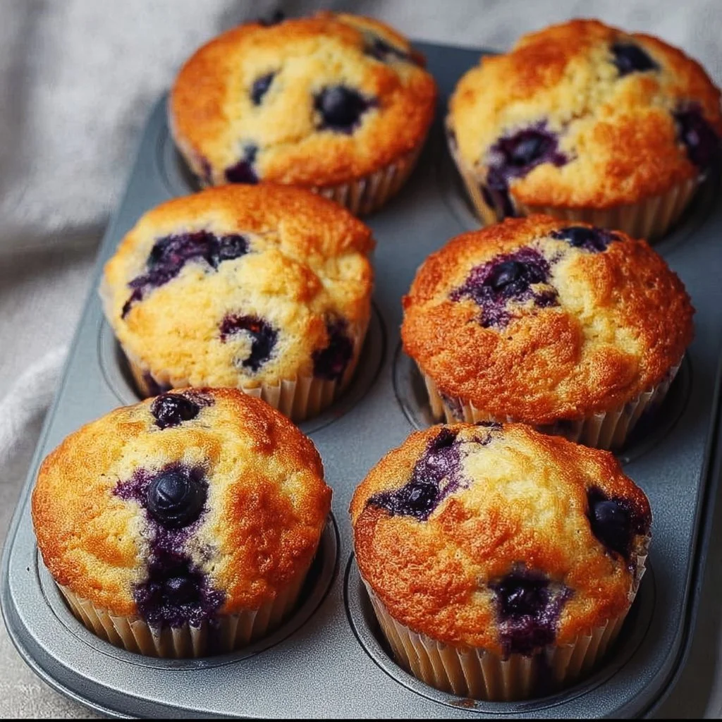 Homemade blueberry protein muffins fresh out of the oven