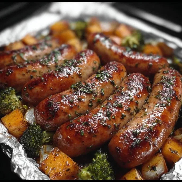 Honey Garlic Sausage on a sheet pan ready to be served
