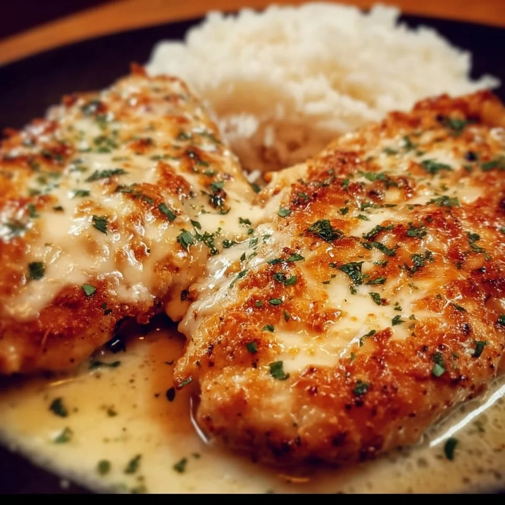 Plate of Longhorn Steakhouse Parmesan Chicken garnished and served with sides