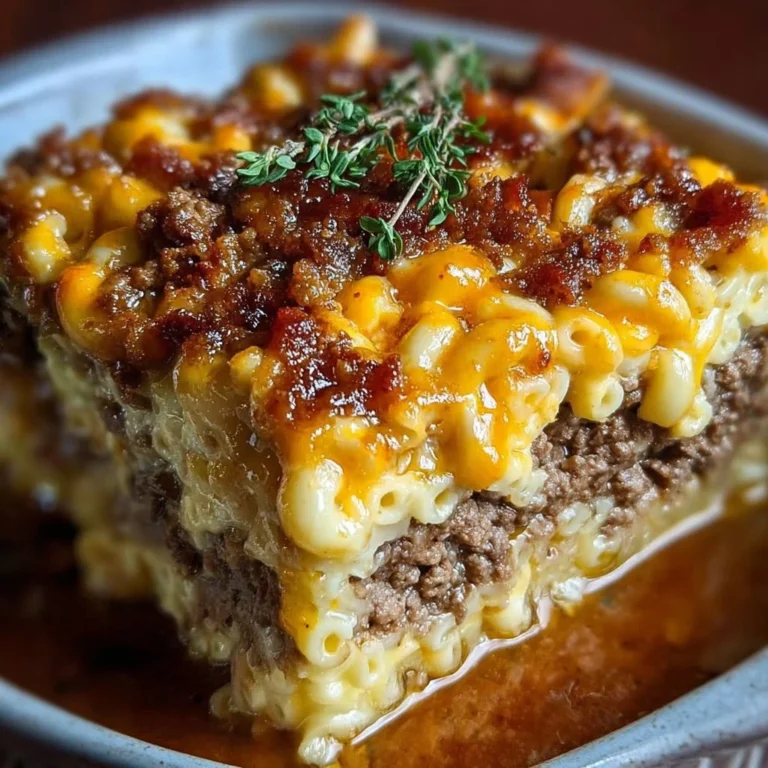 Delicious Mac and Cheese Meatloaf Casserole served in a dish.