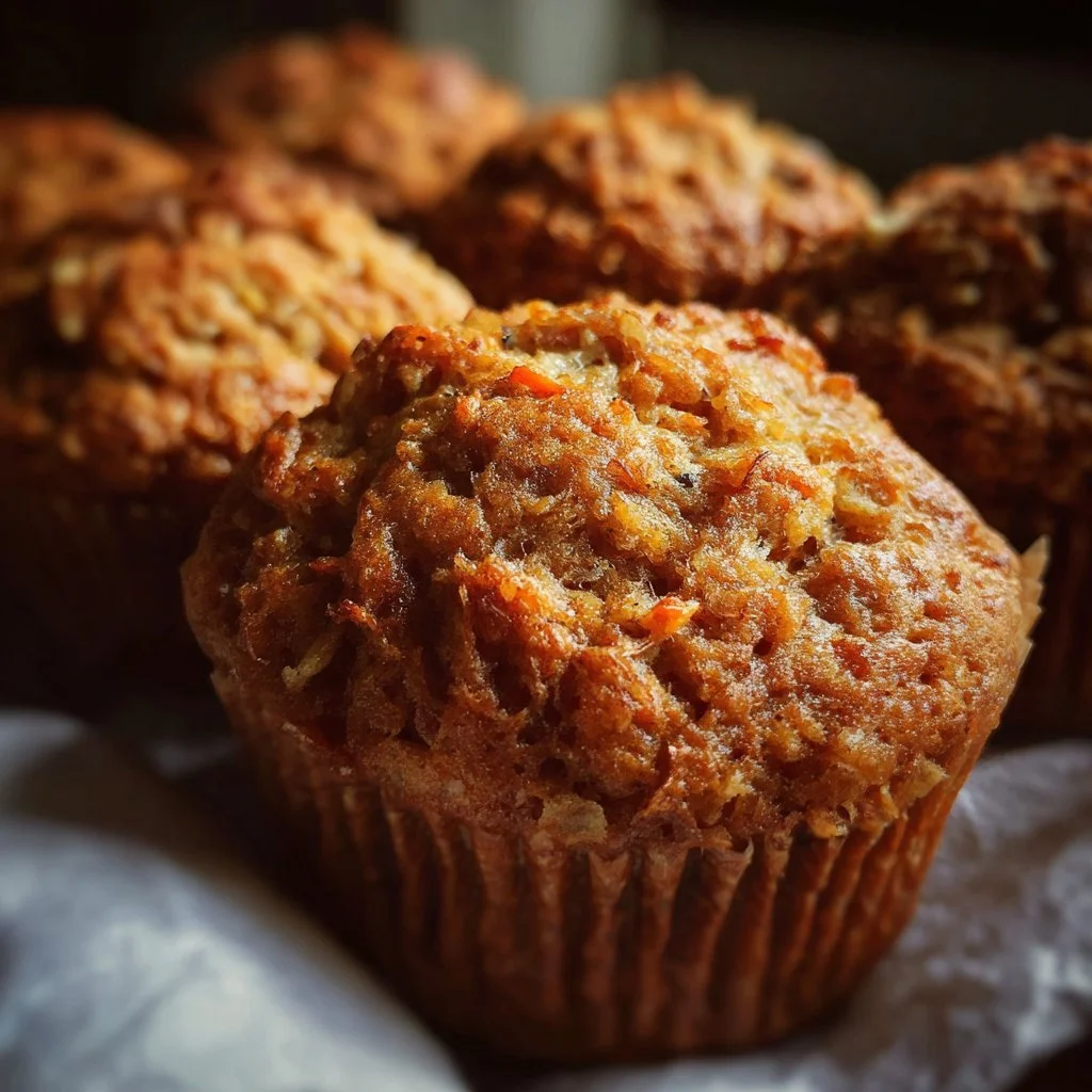 Fresh Morning Glory Muffins with nuts and fruits on a wooden table