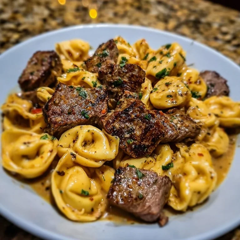 One-Pan Cowboy Butter Tortellini with Steak Bites in a skillet