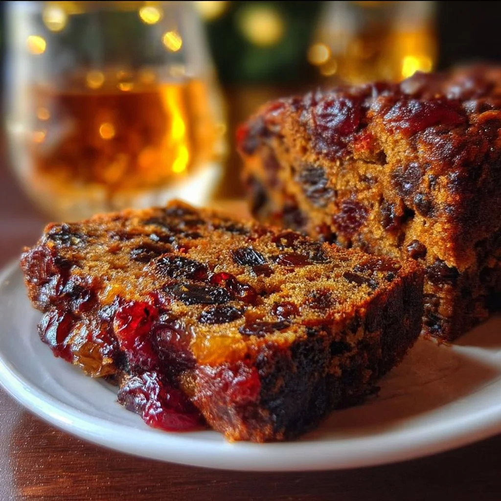 Perfectly baked Christmas fruit cake with brandy ready for the holidays