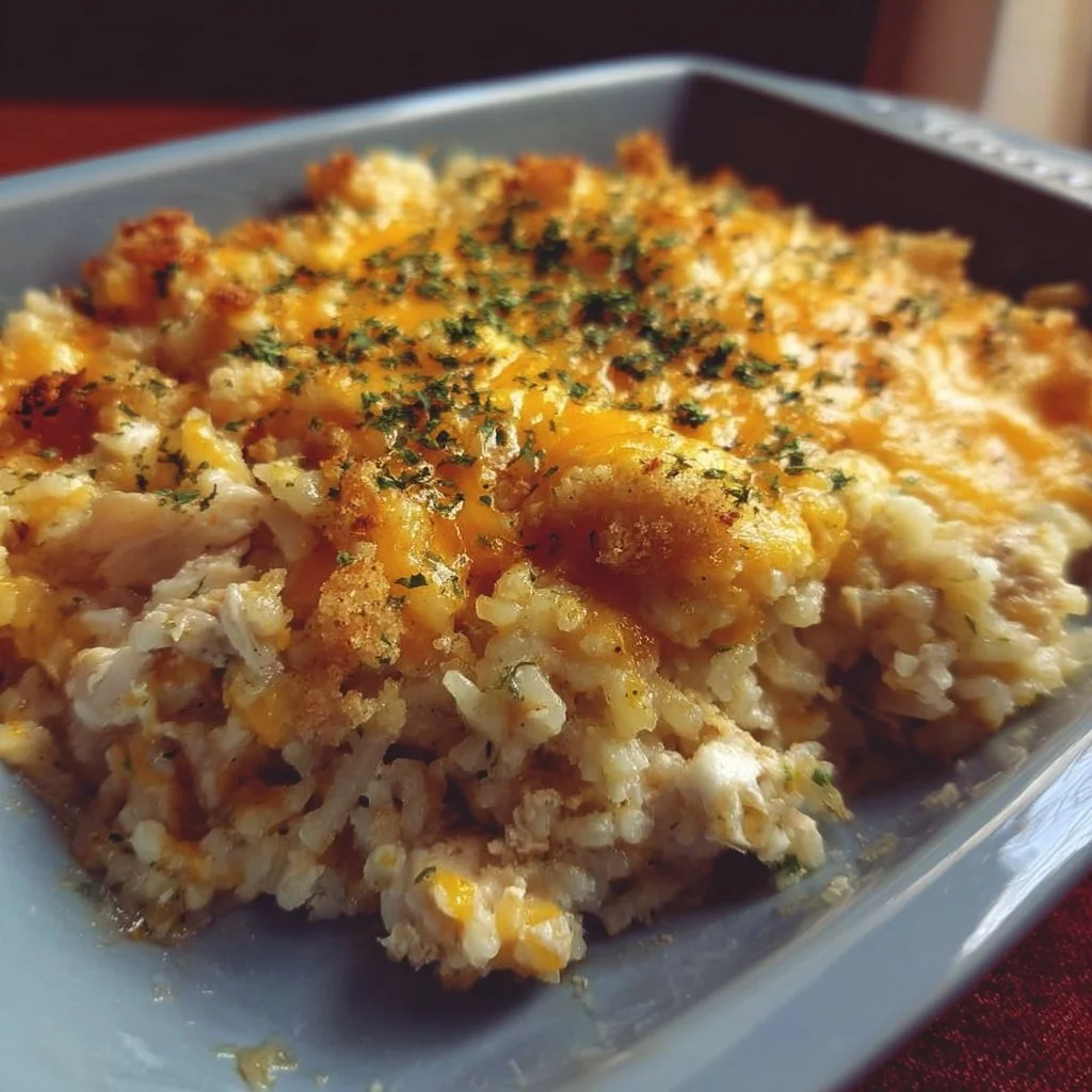 Pioneer Woman Chicken Rice Casserole served in a bowl